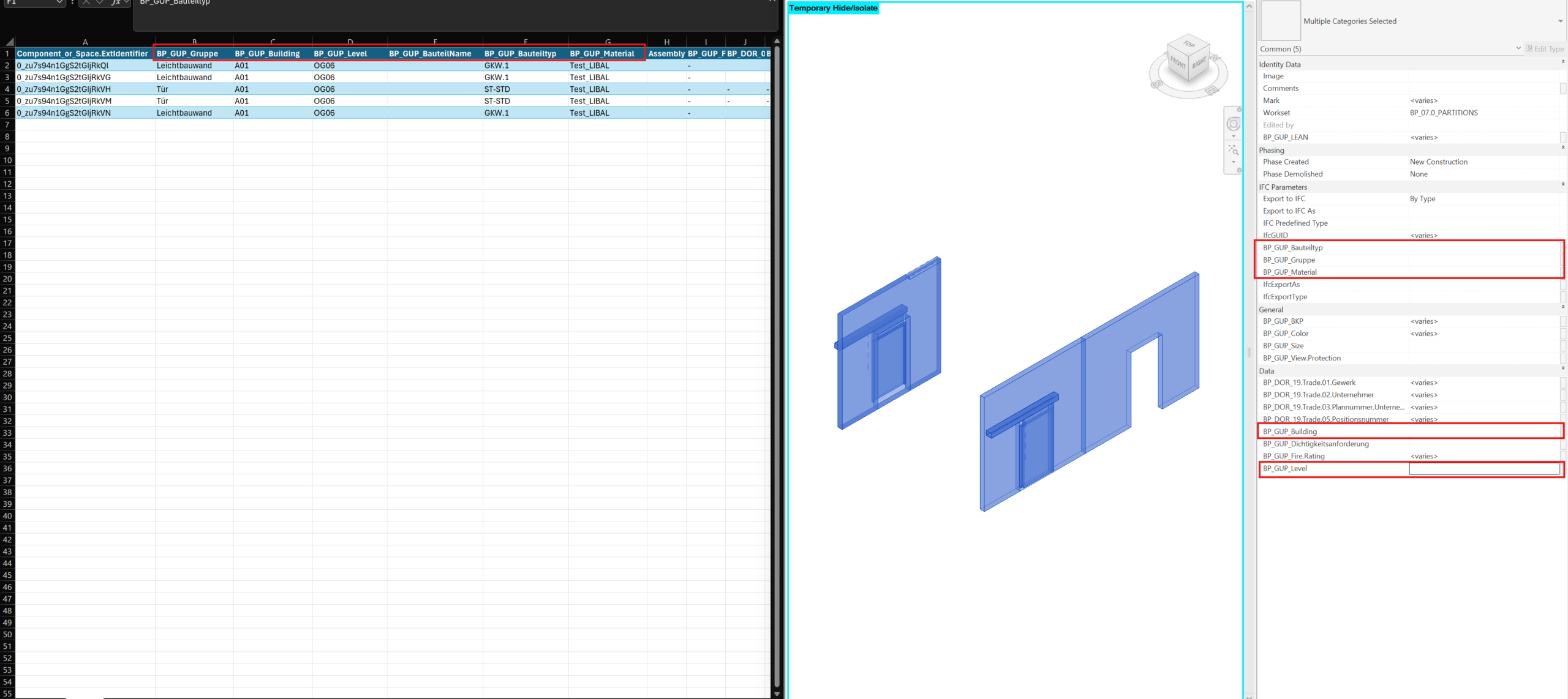 Ansicht Excel Export Revit